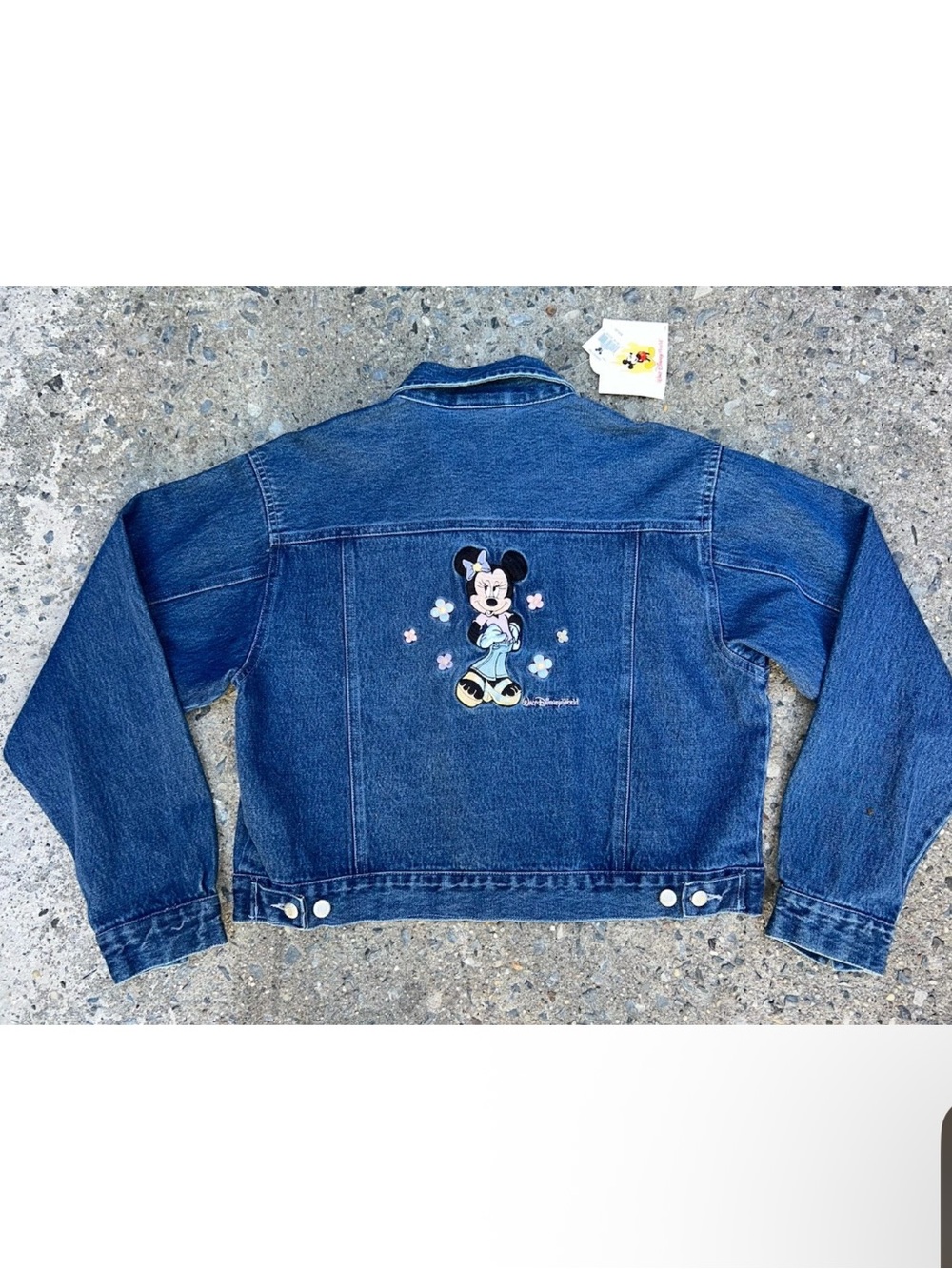 Vintage 90s Disney Kids Minnie Mouse Denim Jean Jacket Flowers XL 14/16